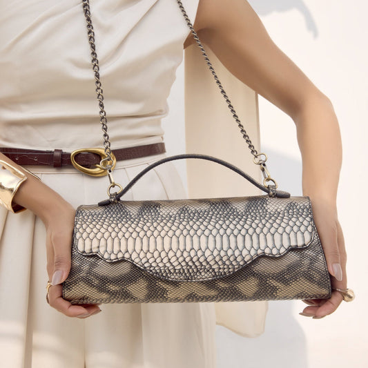 Gold Snake Print Clutch