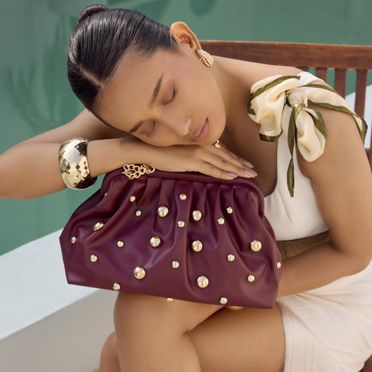 Burgundy Studded Clutch