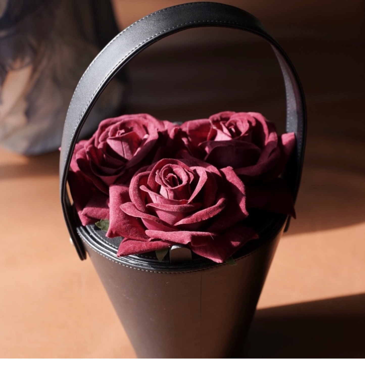 GUL — Rose Bucket Bag | Black Vegan Leather Evening Bag