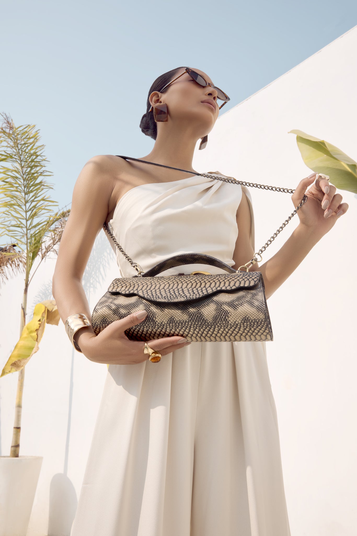 Gold Metallic Snake Print Clutch – Party Evening Bag