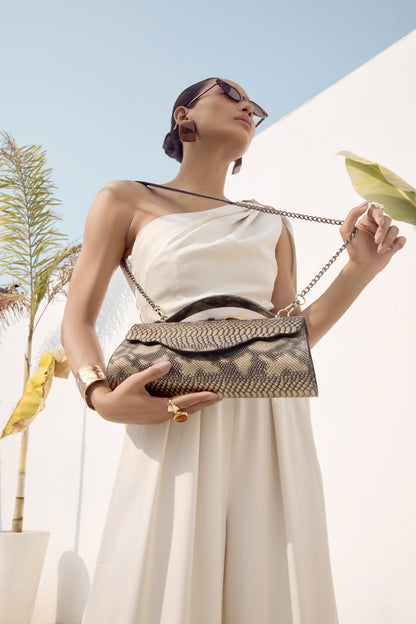 Gold Metallic Snake Print Clutch – Party Evening Bag