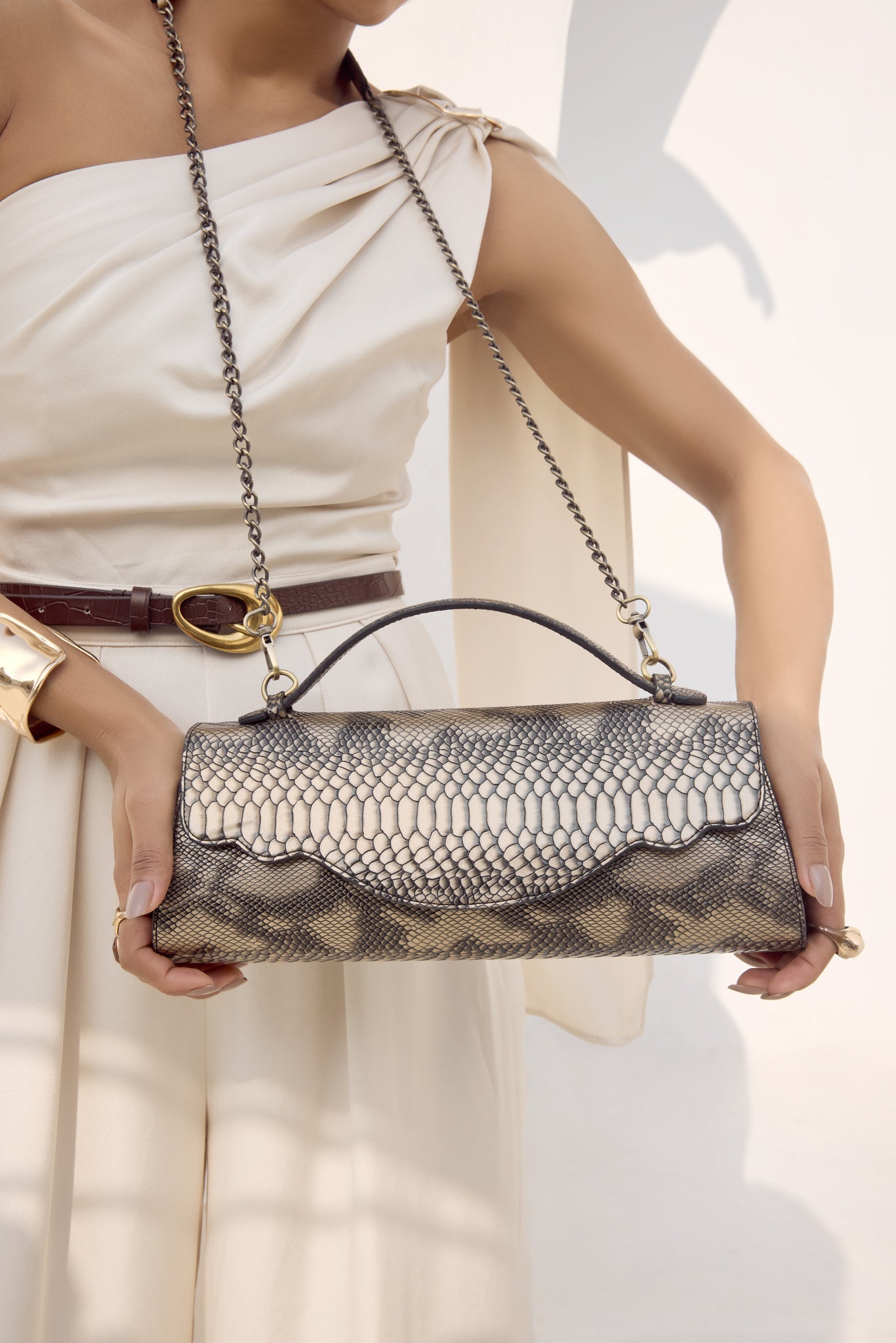 Gold Metallic Snake Print Clutch – Party Evening Bag