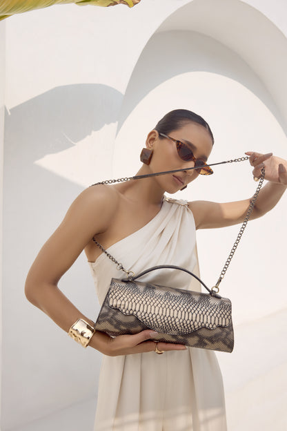 Gold Metallic Snake Print Clutch – Party Evening Bag