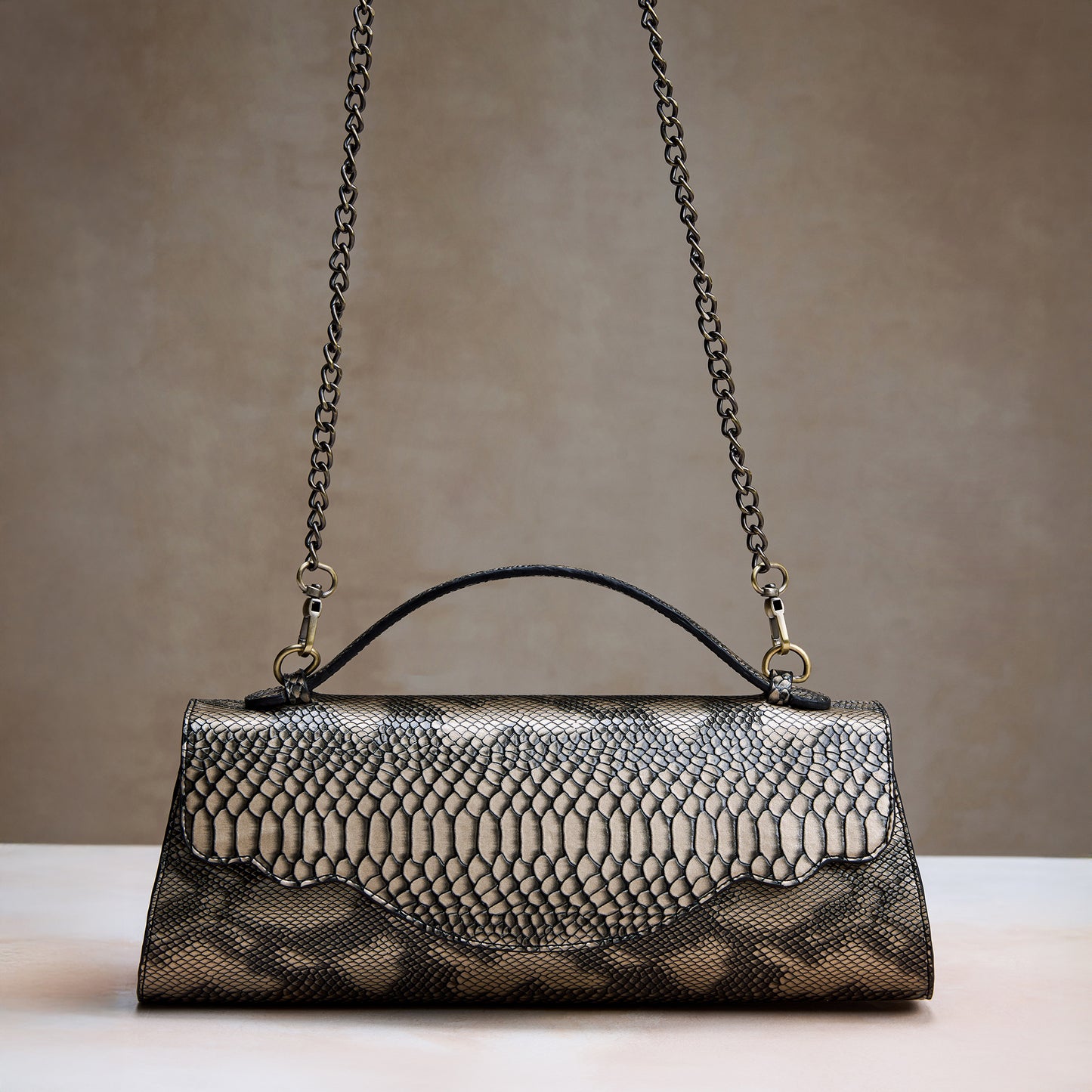Gold Metallic Snake Print Clutch – Party Evening Bag