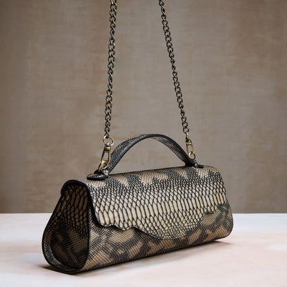 Gold Metallic Snake Print Clutch – Party Evening Bag