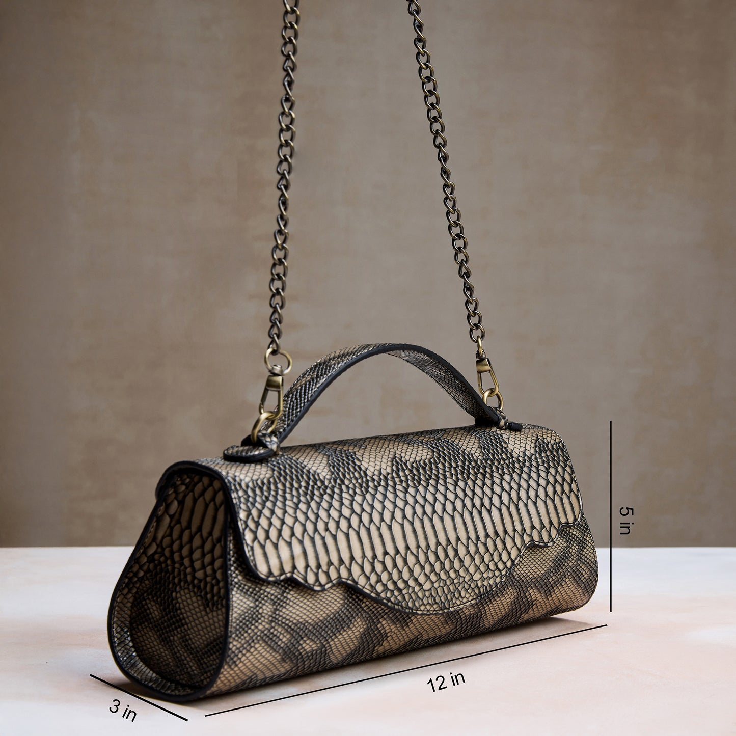 Gold Metallic Snake Print Clutch – Party Evening Bag