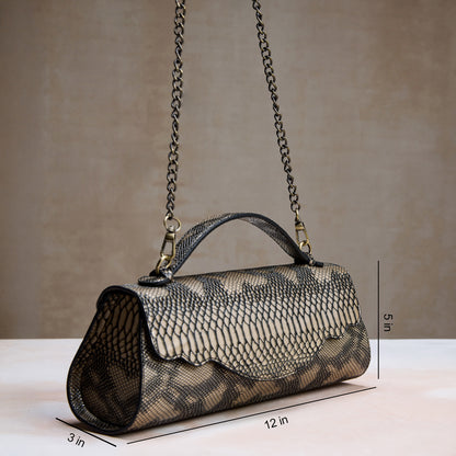 Gold Metallic Snake Print Clutch – Party Evening Bag