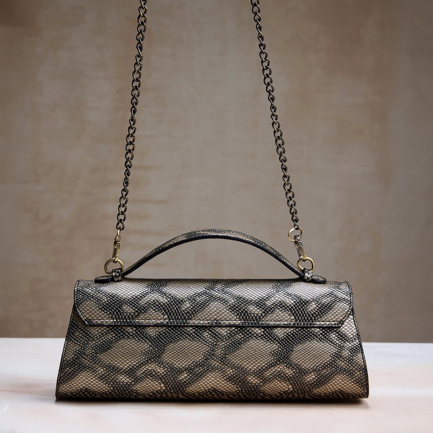 Gold Metallic Snake Print Clutch – Party Evening Bag