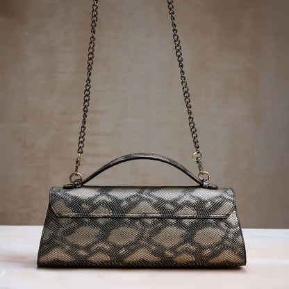 Gold Metallic Snake Print Clutch – Party Evening Bag