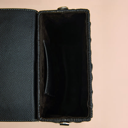 Black Cane Top Handle Bag – Structured Wicker Crossbody Handbag