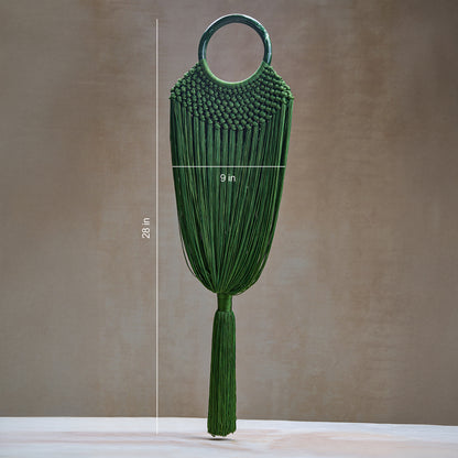 Green Fringe Statement Bag – Designer Green Resort Wear Handbag for Women