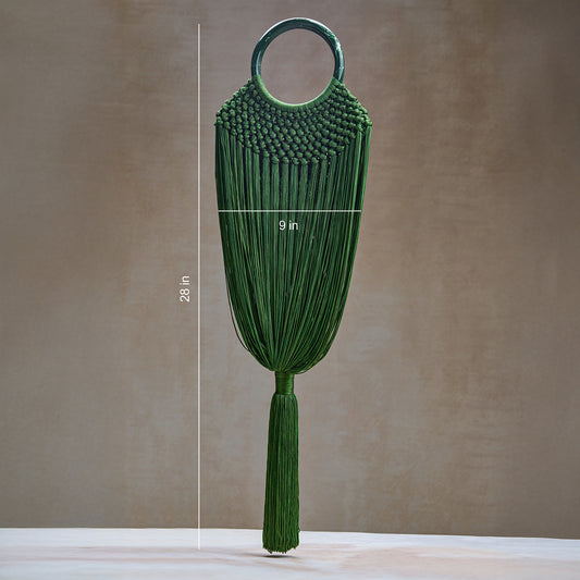 Green Fringe Statement Bag – Designer Green Resort Wear Handbag for Women