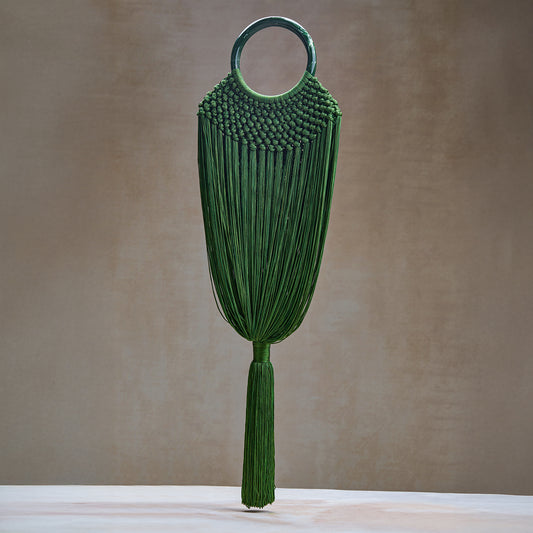 Green Fringe Statement Bag – Designer Green Resort Wear Handbag for Women