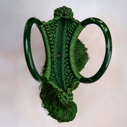 Green Fringe Statement Bag – Designer Green Resort Wear Handbag for Women