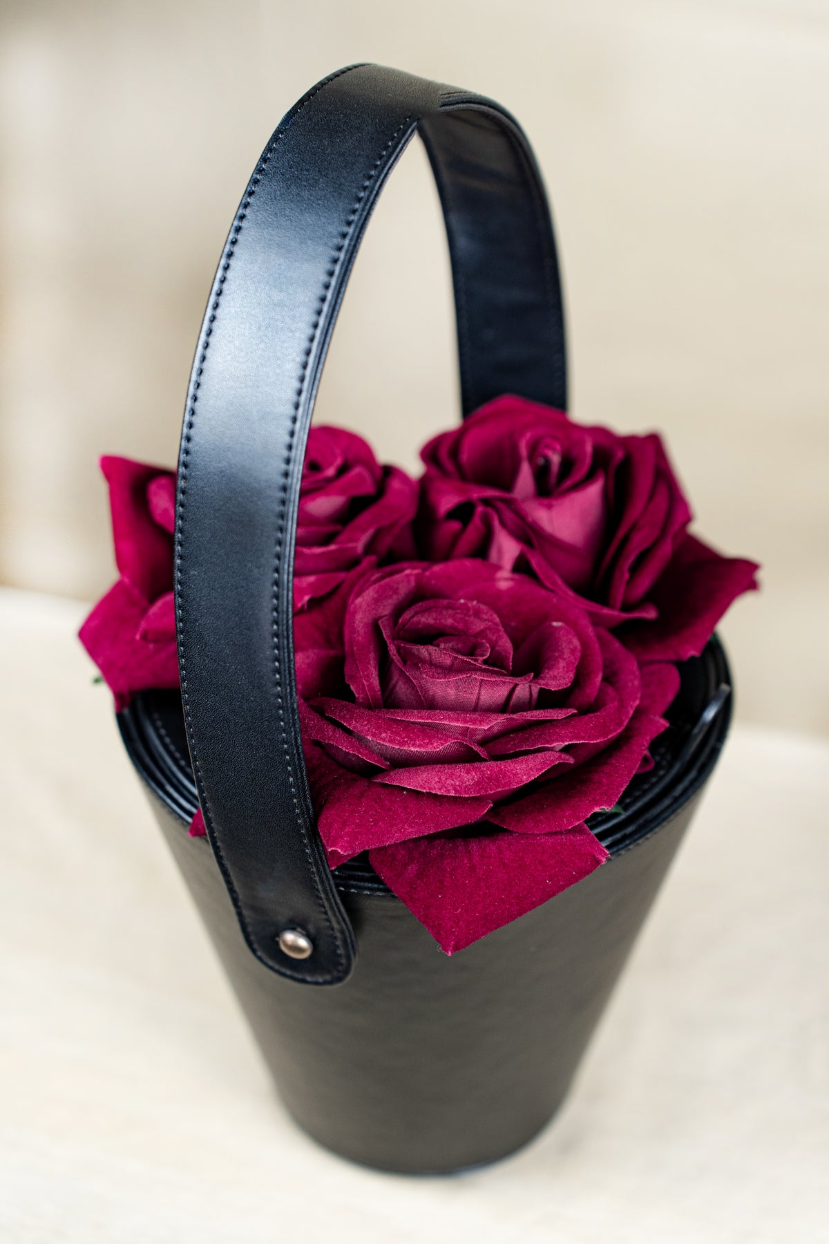 GUL — Rose Bucket Bag | Black Vegan Leather Evening Bag - MADE TO ORDER