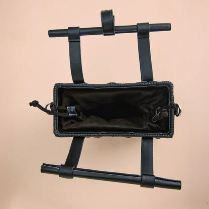 Black Cane Crossbody – Structured Wooden Handle Handbag