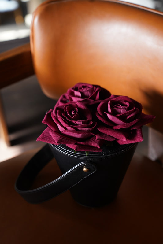 GUL — Rose Bucket Bag | Black Vegan Leather Evening Bag